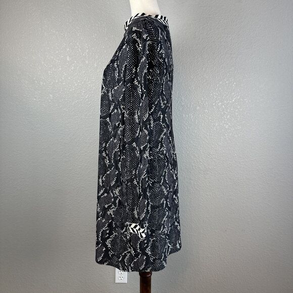 Jude Connally Womens Long Sleeve Shift Dress Size XL Black Snakeskin Jude Cloth - Picture 4 of 8